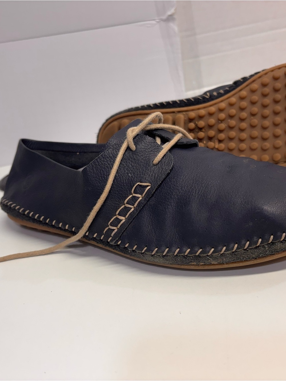 Navy Blue Leather Lace-Up Moccasins Loafers CG Logo Size EU 39